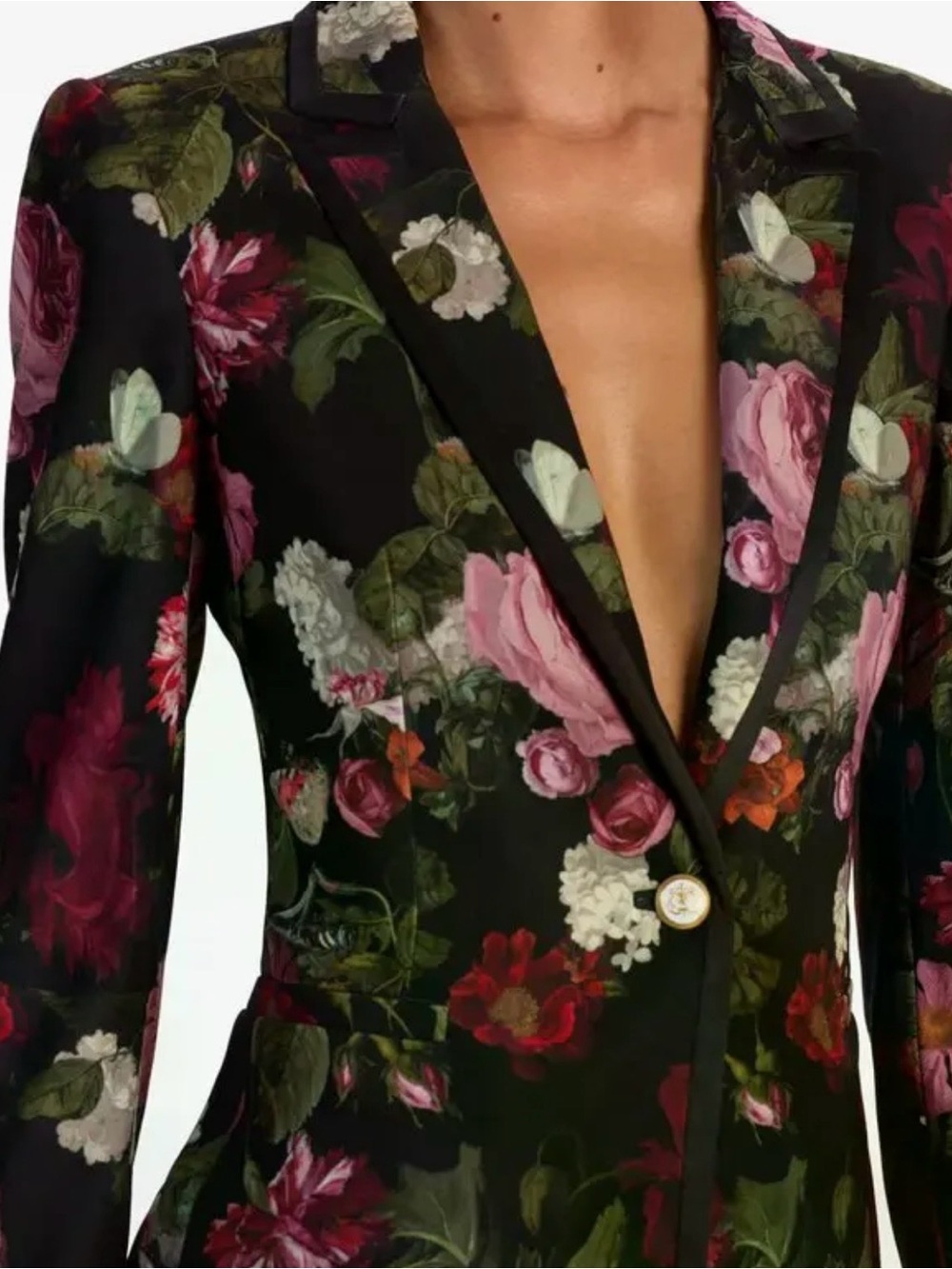 Alice + Olivia Black Floral Single-Button Tailored Blazer